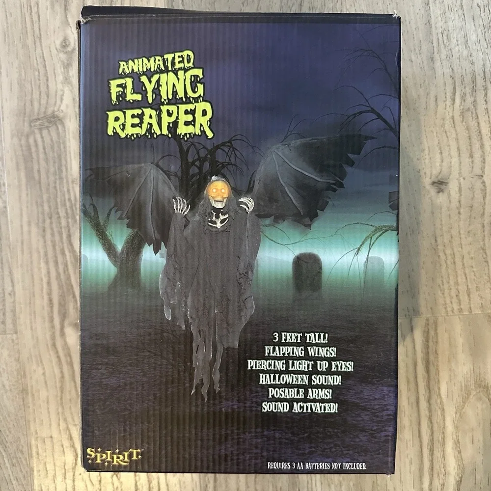 Halloween Animated Reaper Moving WingsFlashing Eyes Spooky Decoration Parts Read